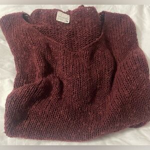 Essentials Full Tilt Burgundy Sheer Knit Sweater Sz Med